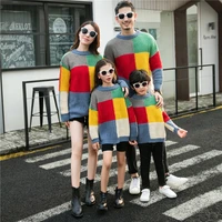 family sweater for dad mom girls boys matching clothing outfits 2021 adult baby kids plaid knitting pullover sweaters