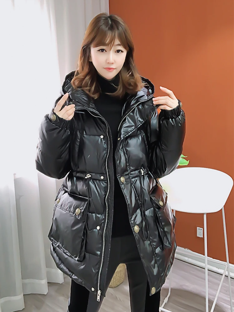 

Winter thick hooded down Padded Jacket Women 2021 new style Korean loose Mid-Length White Padded Jacket Temperament Trend