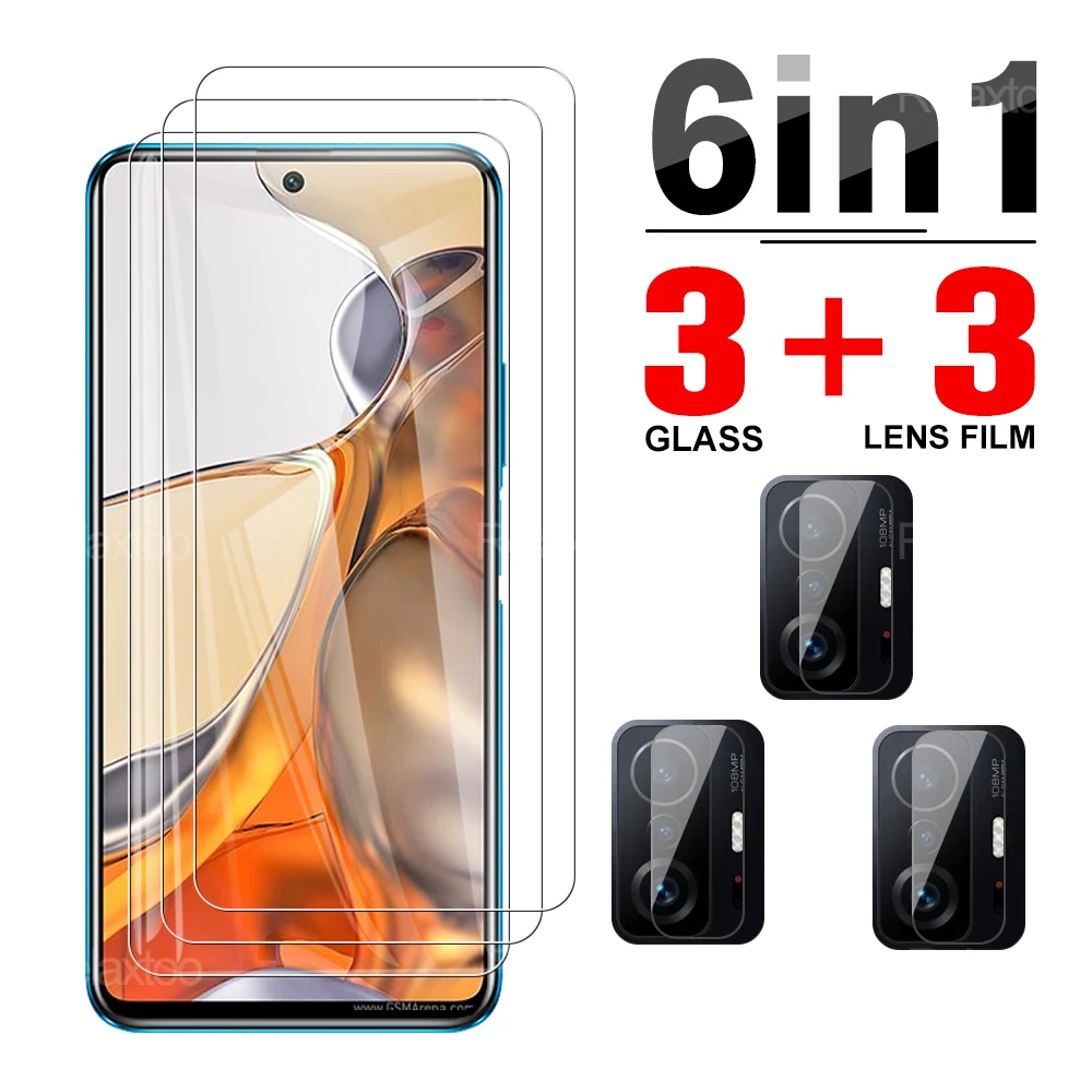 6IN1 Safe Tempered Protection Glass For Xiaomi 11T Pro Full Cover Phone Screen Camera Lens Glass Xiomi 11 T Pro 6.67 inches Film