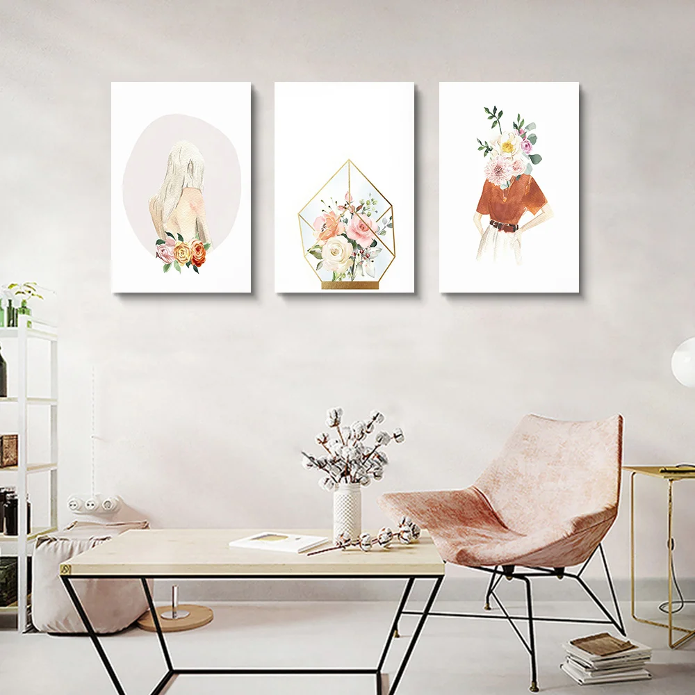 

Framed Wall Art Flower Girl Nature Canvas Picture Living Room Set of 3 Piece Picture Ready To Hang Decoration Wall Poster Design