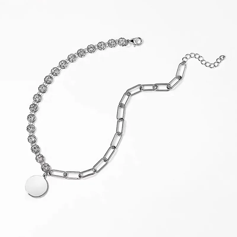 

Minimalist Bling Crystal Chunky Cuban Chain Necklaces for Women 2020 Gold Silver Color Link Coin Pendant Chokers Necklace