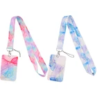 Рисунок с розовым, голубым мраморным узором, на шнурке, для кредитных карт