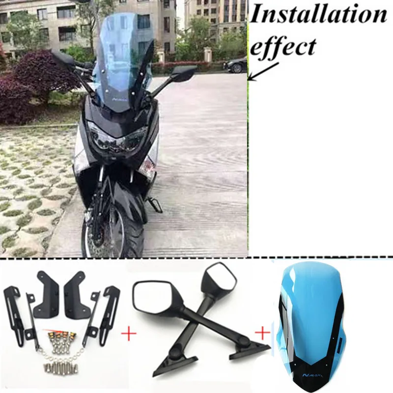 A mirror blue20 Модифицированный мотоцикл nmax зеркало sec Кронштейн Набор регулируемое ветровое стекло лобовое стекло кронштейн для yamaha nmax155 nmax 150 - Цвет: A mirror blue20
