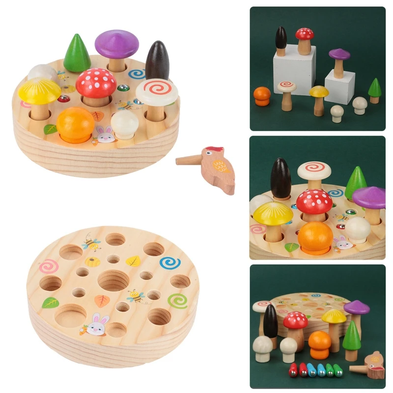 

Colorful Kids Magnetic Pull Mushroom Bird Catch Worm Home Puzzle Game Early R7RB