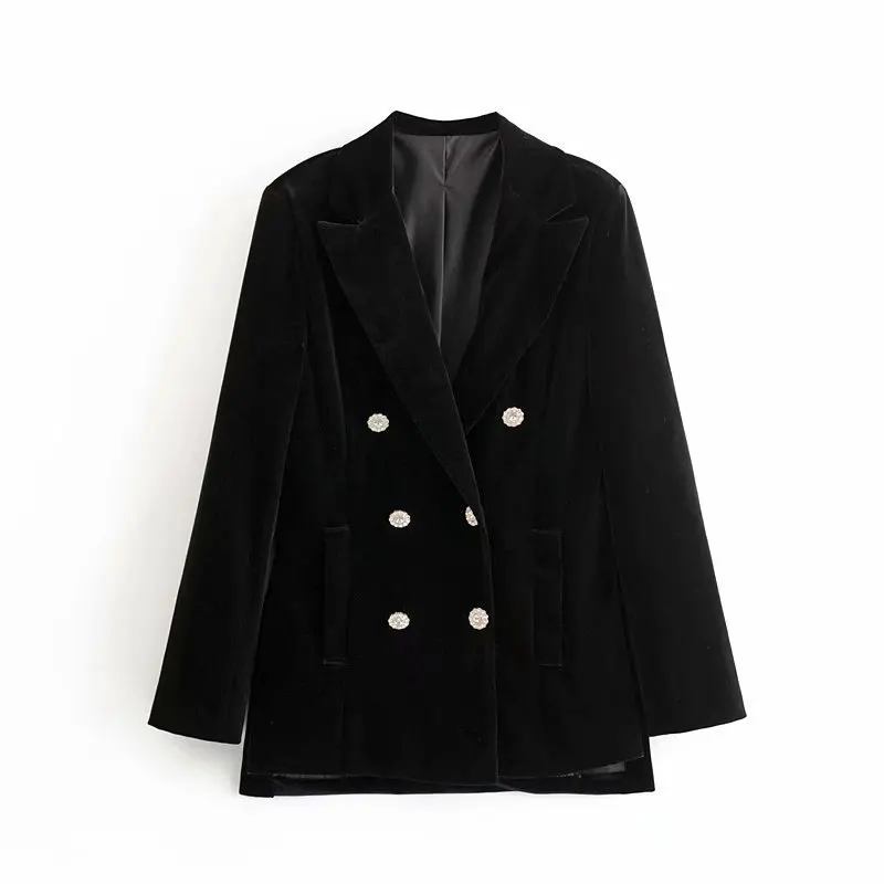 Женский шикарный бархатный блейзер с зубчатым воротником двубортный пиджак