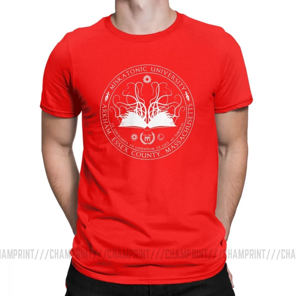 Красный Miskatonic Sigil Call Of Cthulhu, мужские футболки, Miskatonic loveccraft Arkham, хлопковые футболки с короткими рукавами, футболка с круглым вырезом, топы - Цвет: Красный