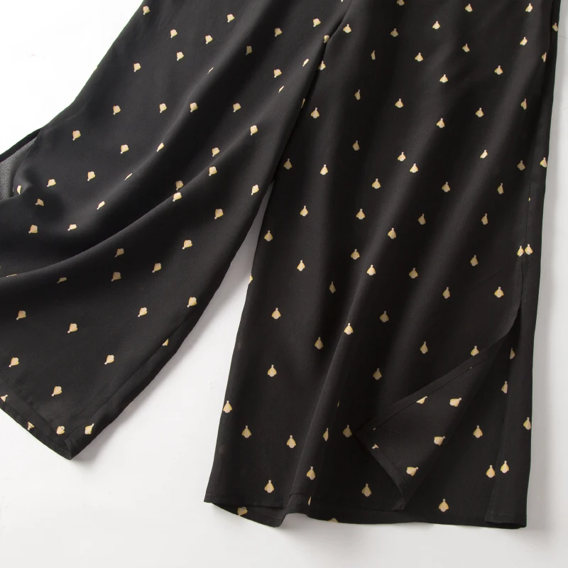 

SuyaDreamWide Leg Pants Joggers Women 100%Real Silk Dots Crepe Calf-Length Pants 2020 Summer Lady Elegant Trousers