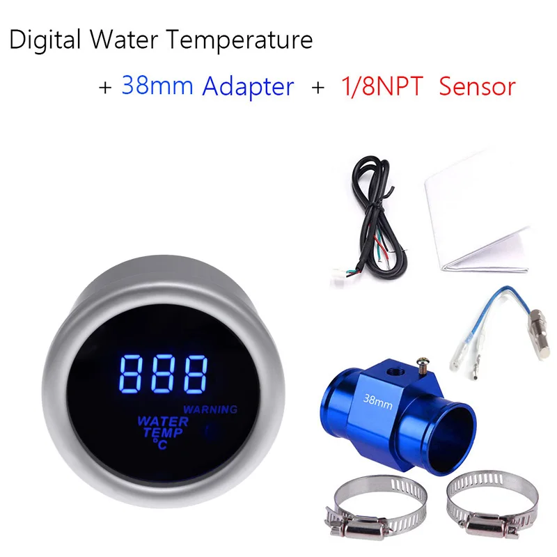 38mm Adapter 52 мм Автомобильный датчик температуры воды синий светодиодный цифровой термометр для мотоцикла Датчик температуры воды Соединительный датчик трубы адаптер 1/8NPT - Цвет: 38mm Adapter