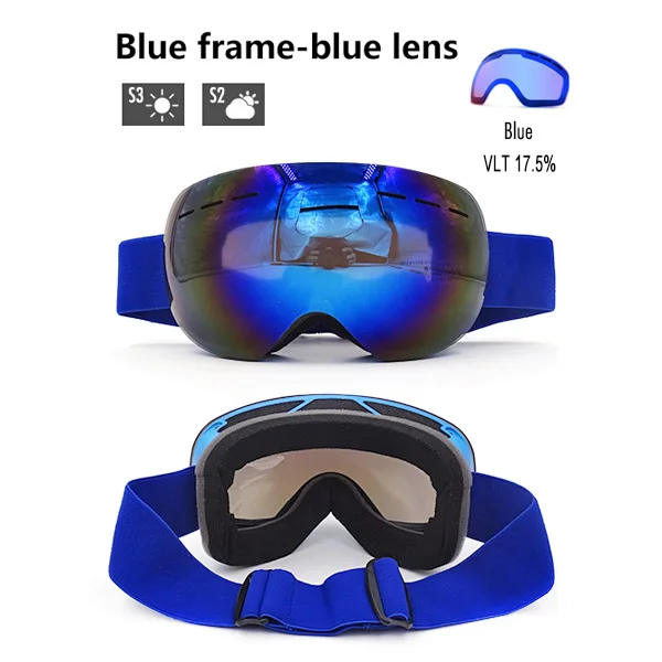 Blue -blue lens Лыжные очки двухслойные лыжные очки UV400 Анти-туман Лыжная маска Чехол для мужчин и женщин зимние сноуборд очки Сноубординг снегоход - Цвет: Blue -blue lens