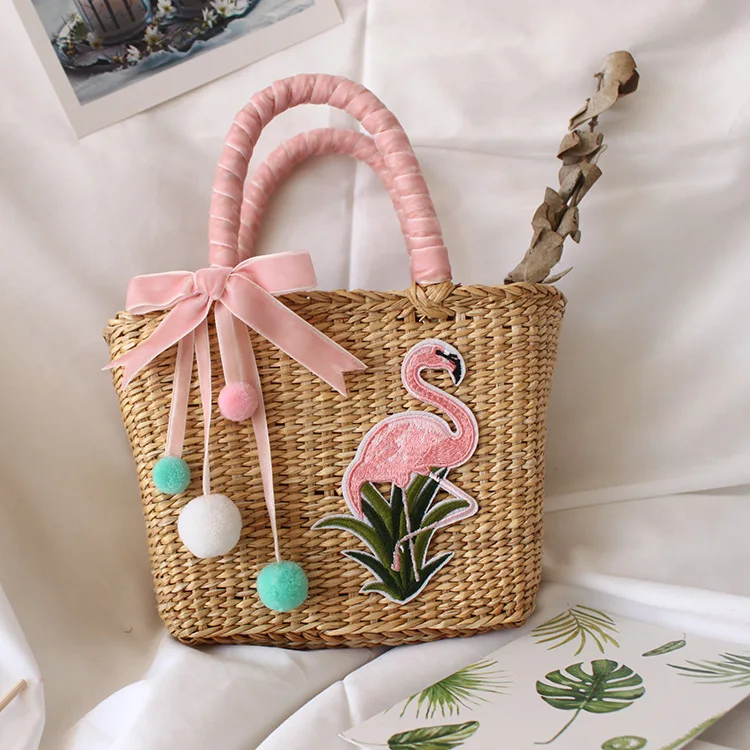 2020 INS Супер горячая ручная тканая сумка &quotфламинго&quot Маленькая квадратная на