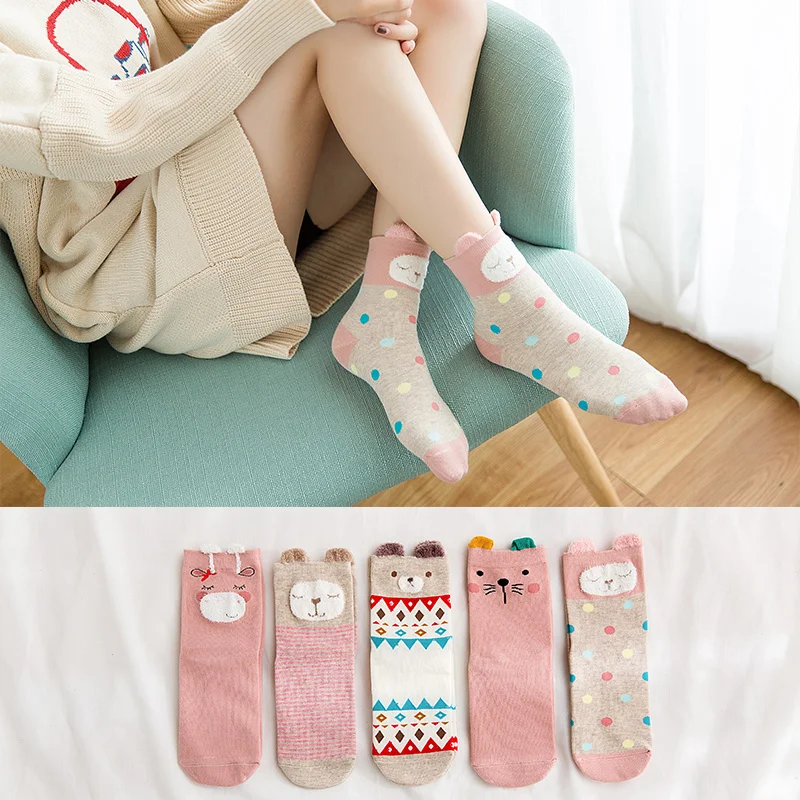 5 Pairs/Lot Cotton Women Socks Female Harajuku Casual Boat Cartoon Kawaii Cat Cute Invisiable Funny Girl Ankle Sock Set Gift