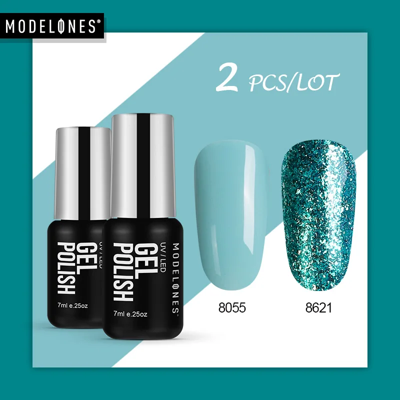 Платиновые Блестки УФ гель для ногтей Modelones Набор цветных лаков полуперманентный