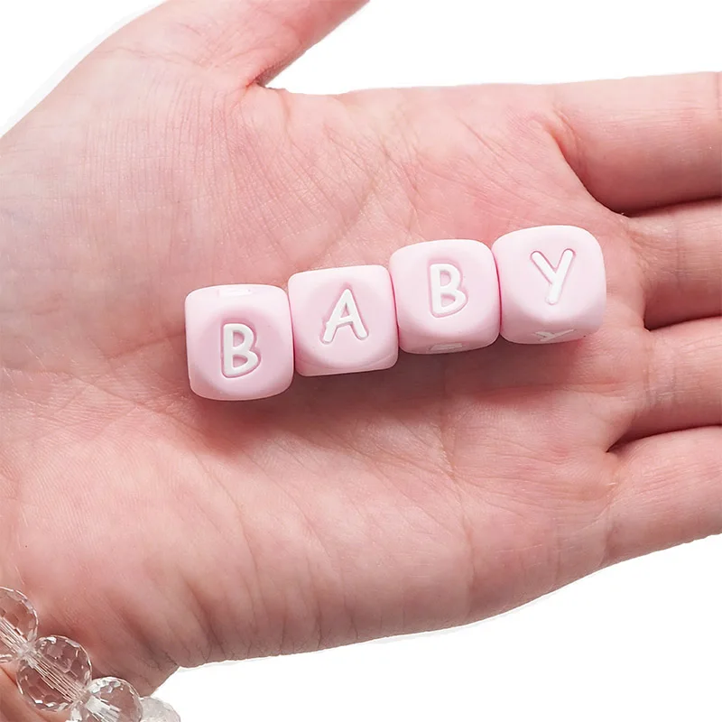 Chenkai 100pcs 12mm Silicone Pink Letter Beads Teether DIY Baby Pacifier Nursing Teething Sensory Toy Accessories Alphabet Beads