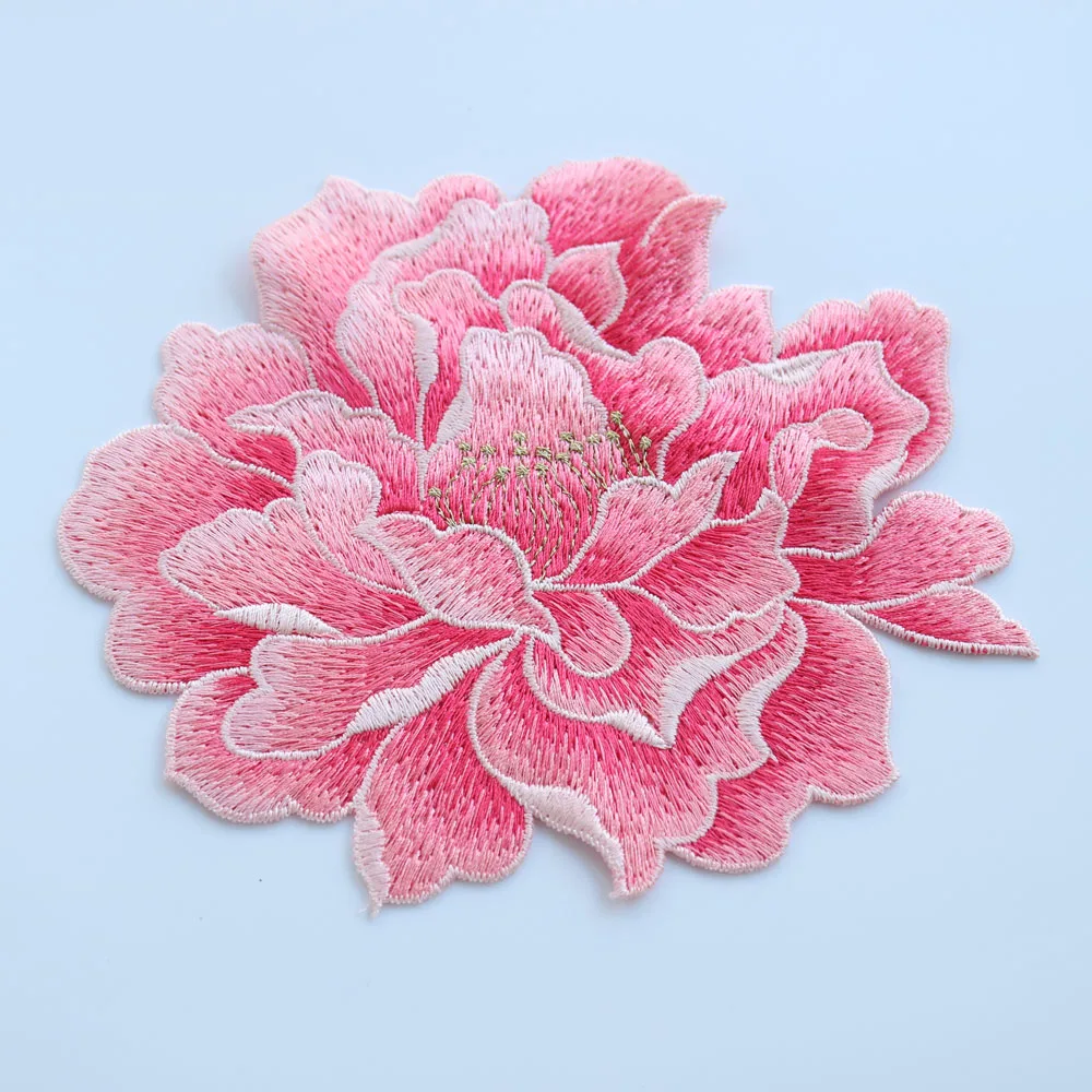 7color Peony embroidered Patches for Clothing sew on Embroidery backpack Clothing Applique iron on parches Decoration Badge