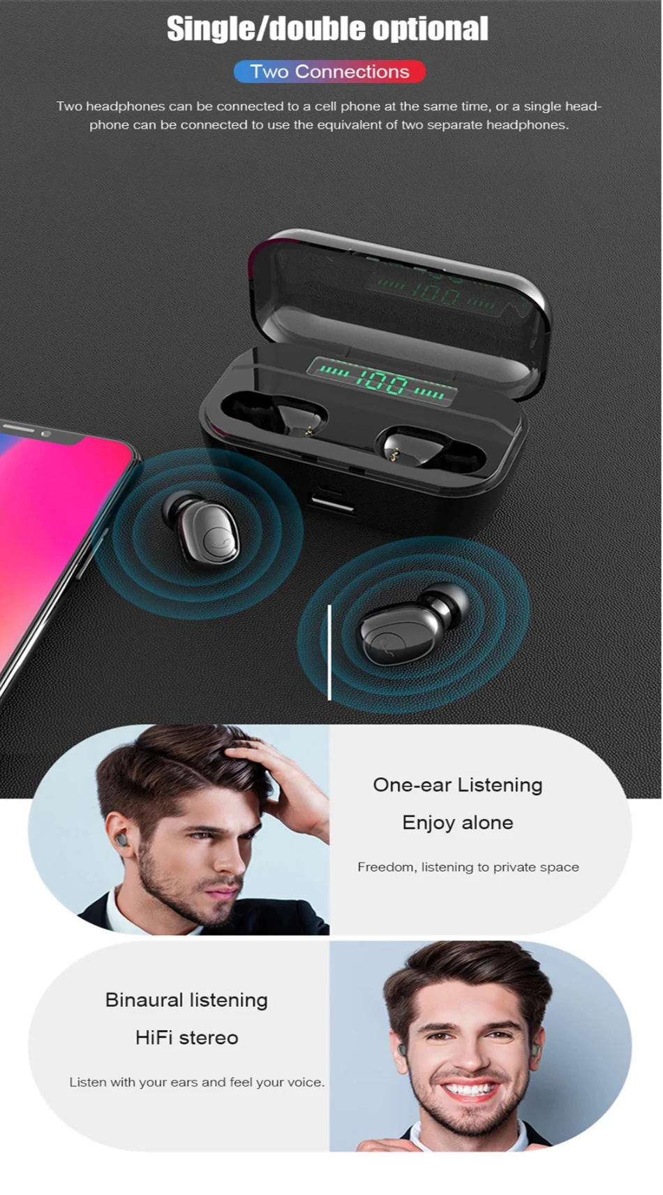 TWS беспроводные Bluetooth наушники, водонепроницаемые наушники, наушники, стерео звук, игровая гарнитура с микрофоном, 3500 мАч, светодиодный зарядный ящик G6S