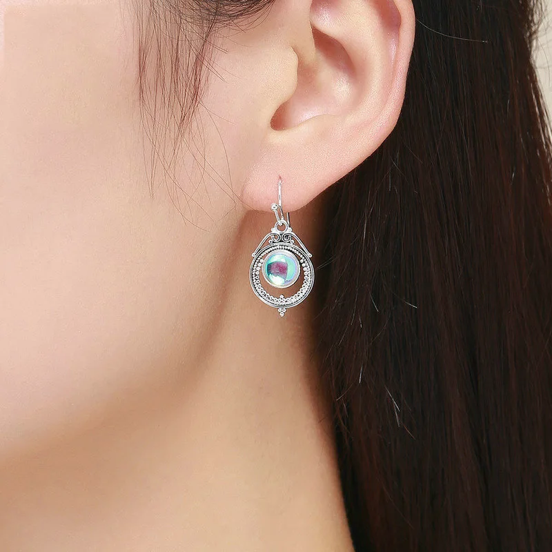 New Ethnic Bohemia Dangle Drop Moonstone Earrings For Women Tibetan Rhod Earring Vintage Earings Fashion Jewelry Party Gifts | Украшения и