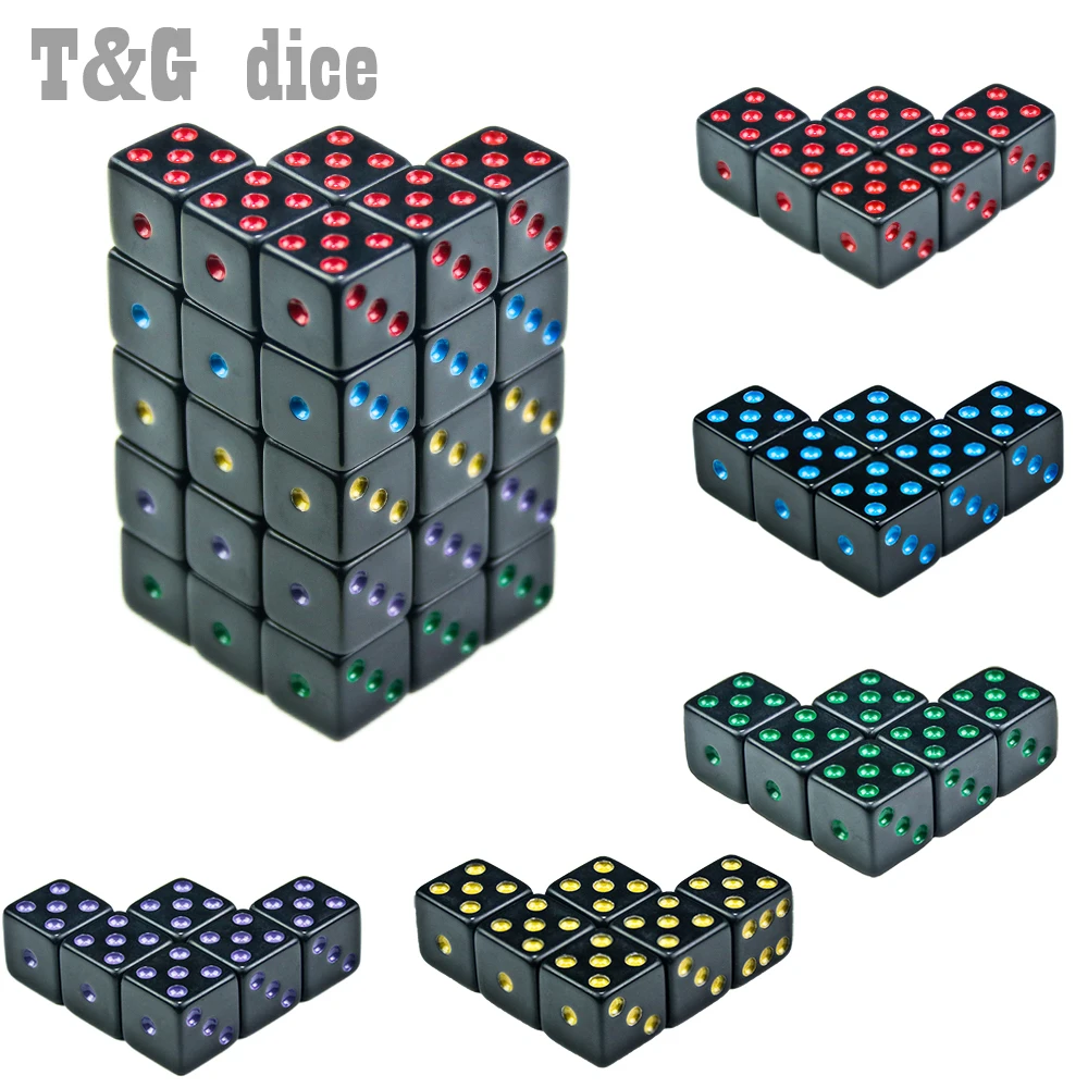 Черные игральные кости с красочным цифровым 6 шт./компл. 16 мм Новый s Cube D6