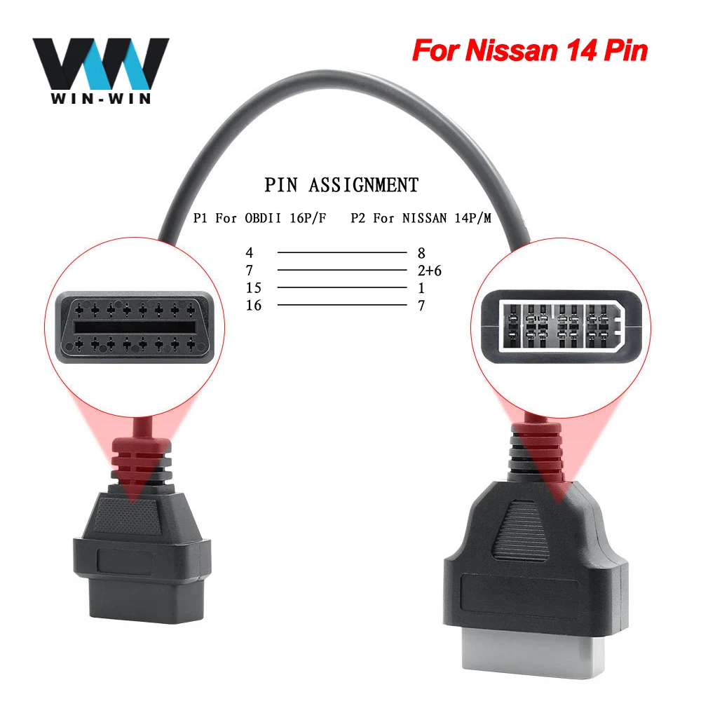 Кабель удлинитель OBD2 16 контактный для Nissan диагностический автомобильный