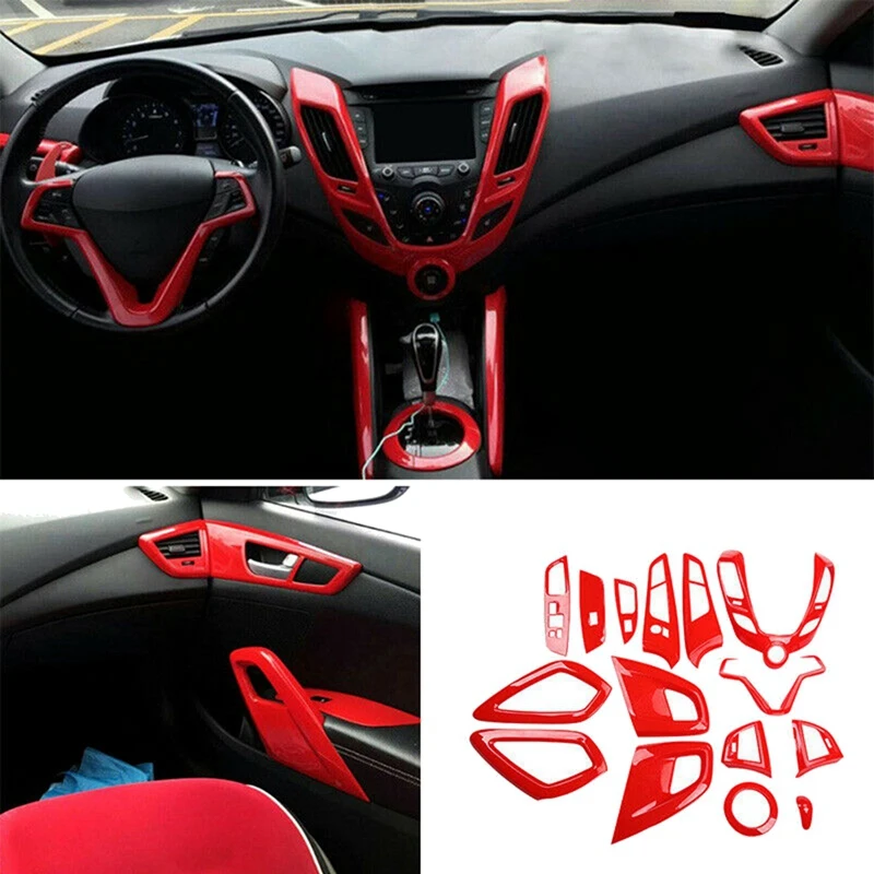 

Red Car Interior Decoration Steering Wheel & Center Console Air Outlet &Gear Shift Cover Trim for Hyundai Veloster 11-17