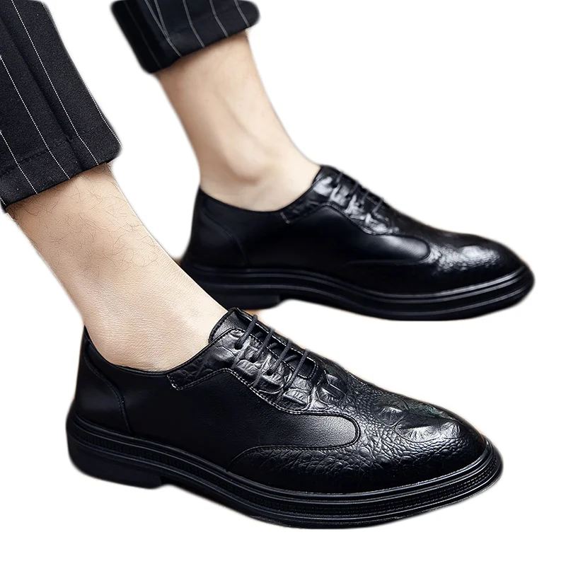 

2021 New Men's Spring And Autumn Fashion Solid Color Oxford Patent Leather Lace-Up Suit Shoes 38-44