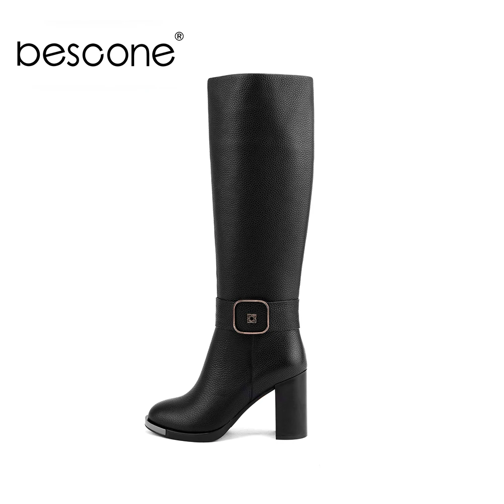 BESCONE/Новинка Повседневные высокие сапоги из коровьей кожи Женская обувь с