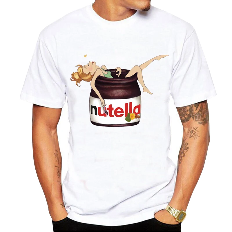 

Летняя мужская футболка Nutella, футболка с мультяшным принтом, футболка в стиле Харадзюку, Забавные топы, модные повседневные футболки