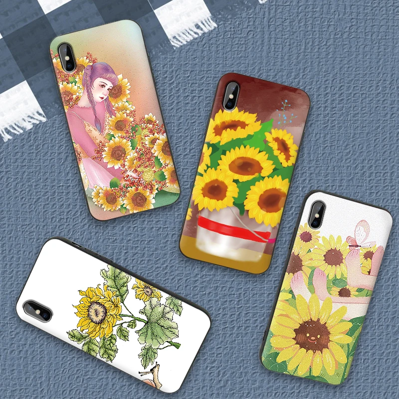 Подсолнух для iPhone X XR XS MAX Мягкая силиконовая задняя крышка Apple 8 7 6 S Plus чехол