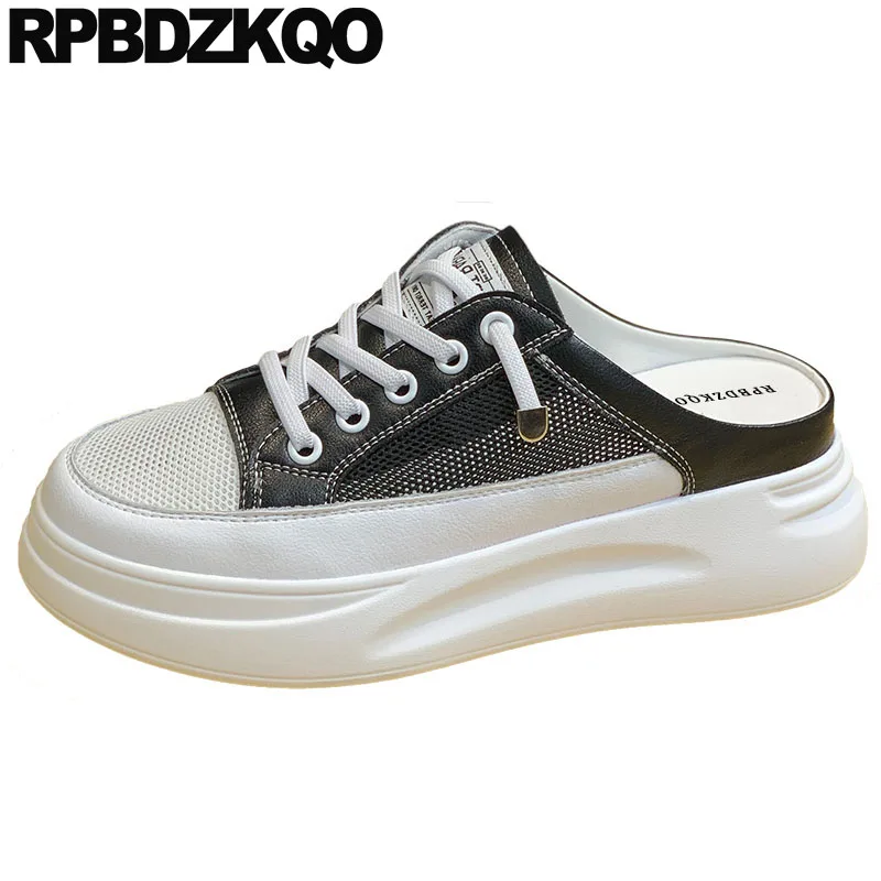 Мюли женские сетчатые дышащие кроссовки на платформе криперы обувь для