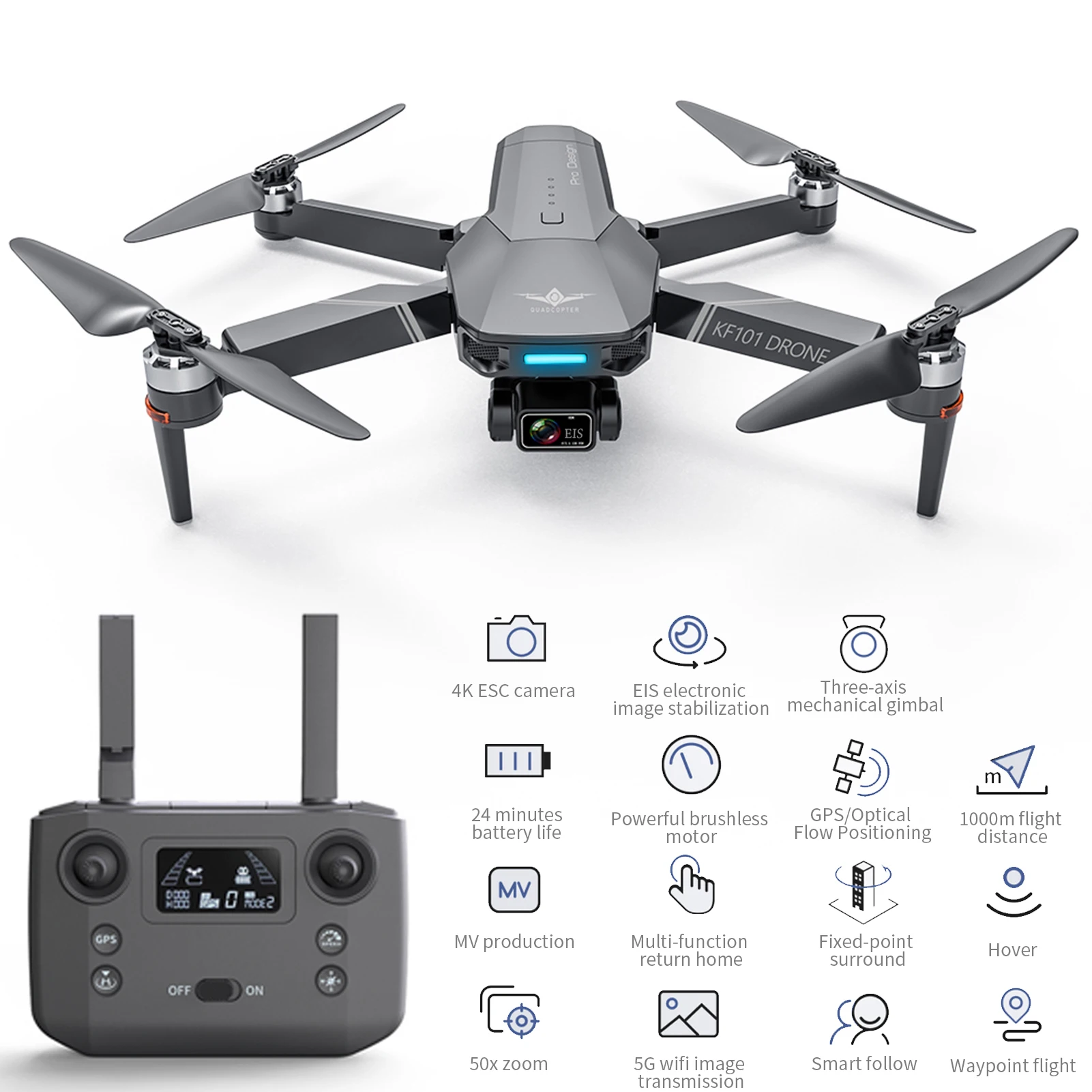 KF101 GPS Дрон с разрешением 4K HD Камера EIS Anti shake 3 осевому гидростабилизатору