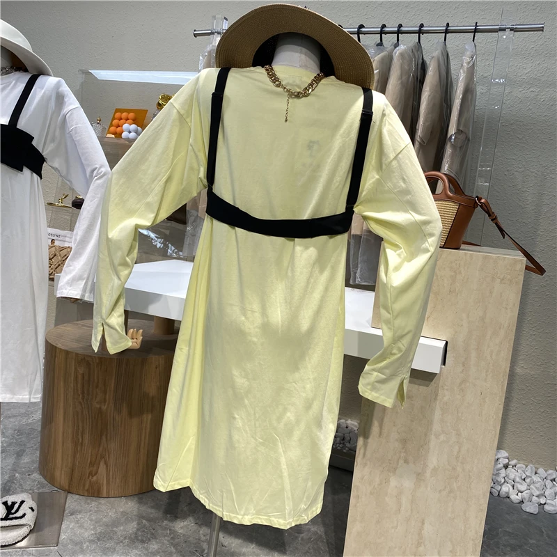 

2021 New Loose Long-sleeved Thin Sun-shirted Split Versatile T-shirt + Two Sets Of Individual Suspenders And Small Vest 2 Suit