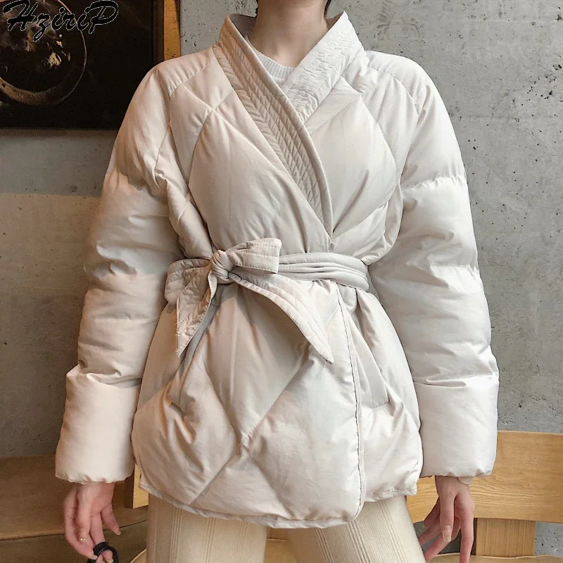 

2021 New Design Women Winter Solid Sashes Coat Female Thick High Quality Students Outwear Sweet Women Jacket Plus Size