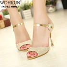 Женские босоножки на тонком каблуке, серебристые и золотистые сандалии на тонком каблуке, модель 41 42 43, лето 2020