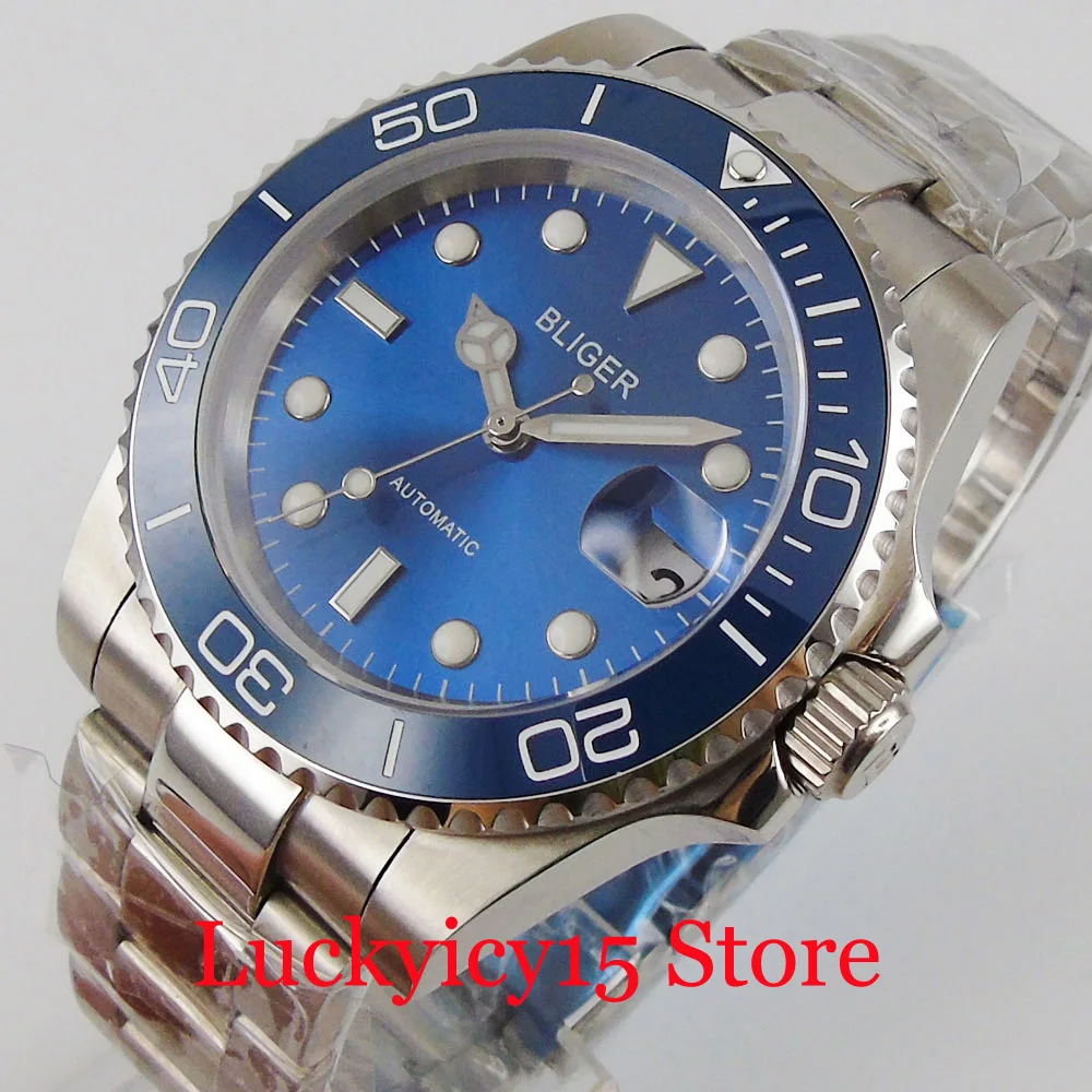 

BLIGER Self Winding Men Watch Sapphire Crystal NH35 MIYOTA 8215 PT5000 Movement Ceramic Bezel Insert Mental Bracelet