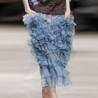 Женская Юбка-миди из тюля, ПЫЛЬНАЯ синяя юбка средней длины, индивидуальный пошив, 2020
