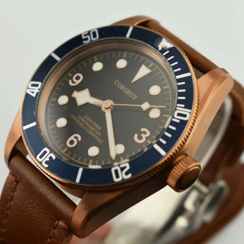 41 мм CORGUET черный циферблат кофе крышка из сапфирового Стекла Автоматический