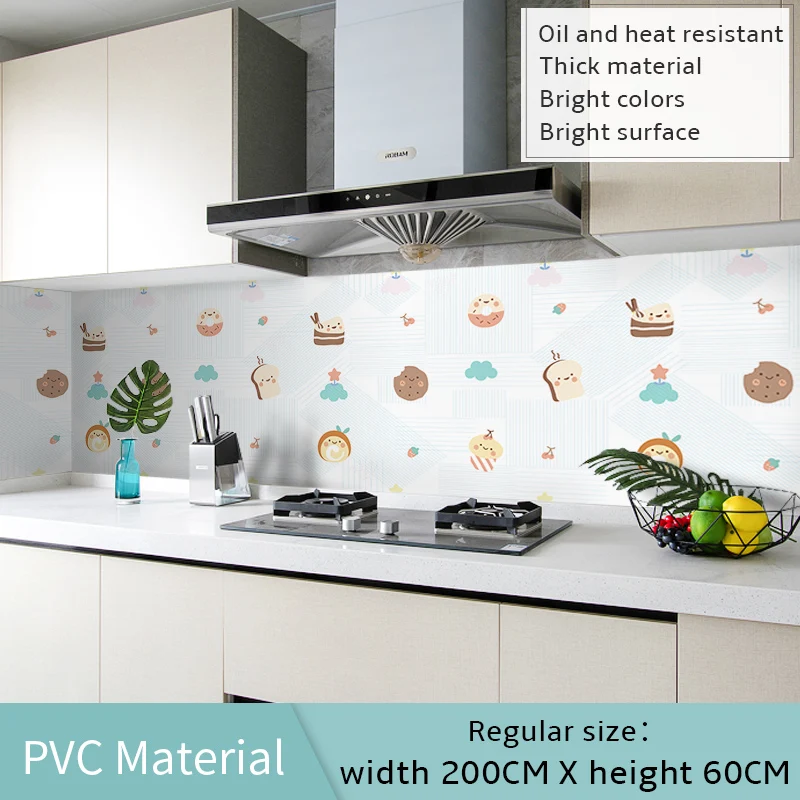 60*200cm Kitchen oil-proof wall stickers cooker high temperature waterproof tile cabinet range hood refurbished wallpaper - Цвет: 60x200cm