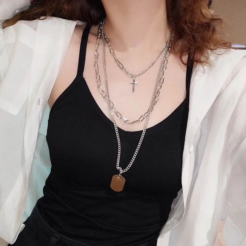 Модное многослойное ожерелье в европейском стиле хип хоп с крестом Мужская и