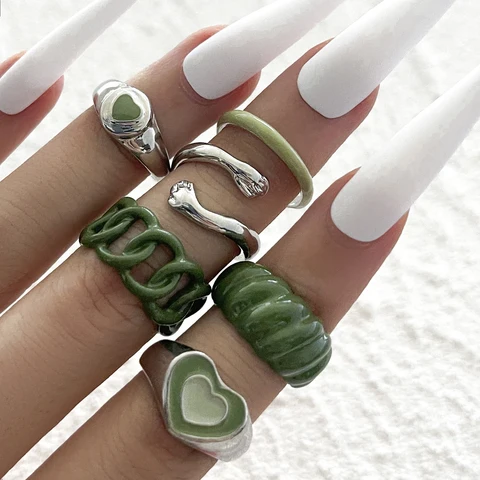 Кольца Aprilwell в виде сердца для женщин, 6 шт., металлические серебряные кольца в стиле панк, 2021, трендовые готические волнистые кольца Y2k, ювелирные изделия, подарок, уличная одежда для электронной девушки