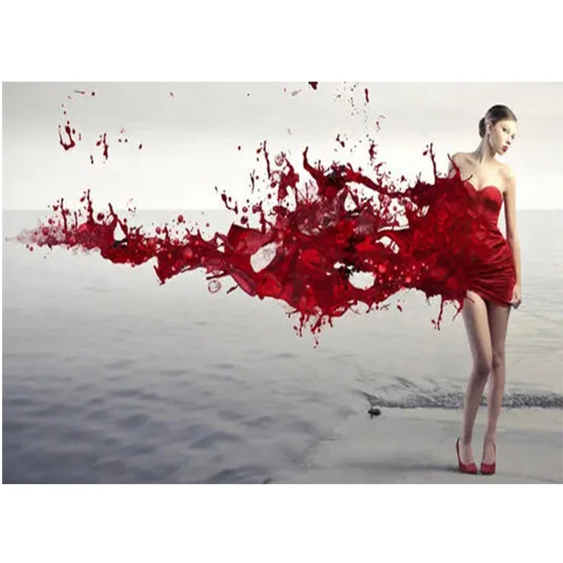 

3D картина стразы, мозаика, абстрактная красота, полная вышивка, краска с DIY алмазами, красное платье, женское искусство, распродажа BY1407