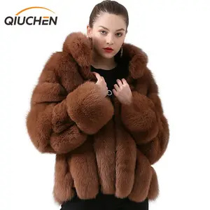 QIUCHEN PJ19018 2021 Новое поступление шуба из натурального Лисьего меха; Женские зимние модные утепленные мехом пальто Роскошная Меховая куртка Горячая Распродажа натуральный мех