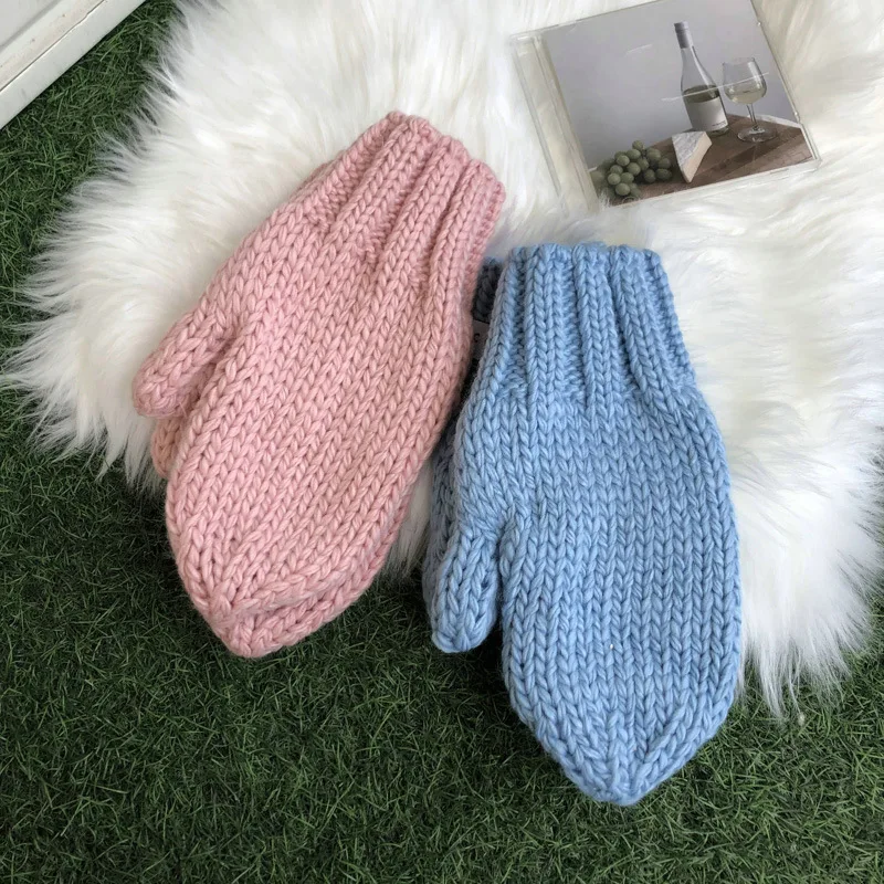 

Winter Full Finger Gloves Accessories Warm Thick Thread Needle Soft Solid Color Full-cover Student Gloves Stylish