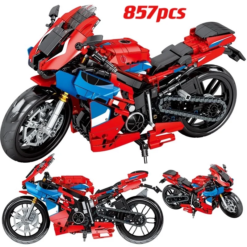 

857pcs City Mechanical Motorcycle Car Building Blocks Diy MOC locomotive Racing Motorbike Toys For Children