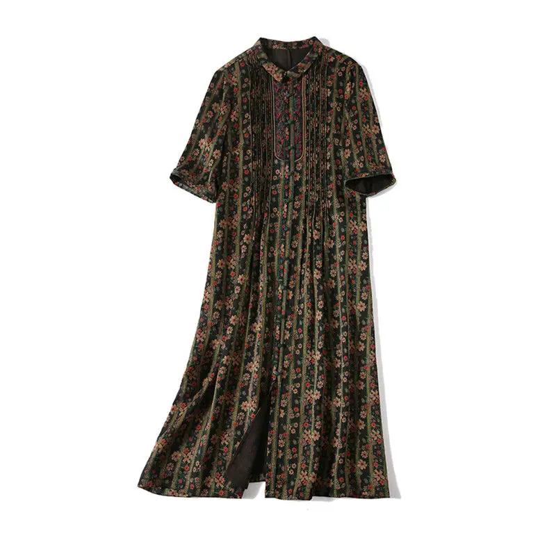 

Embroidery Silk Gambiered Canton Gauze Dress Women's 2021 Spring New Loose Big Size Heavy Mulberry Silk Dress