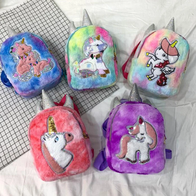 Модный рюкзак для девочек Студенческая сумка с блестками и единорогом женский