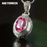 925 sterling silver gawu box openable floating locket pendant for women inlaid natural green and pink crystal gemstone