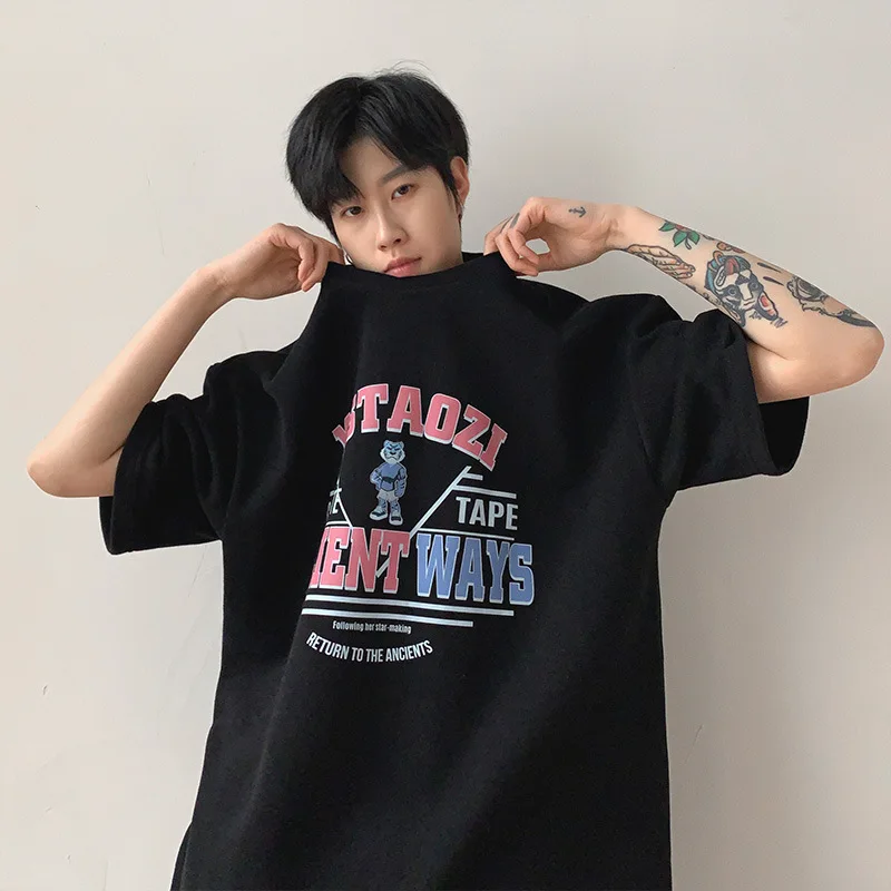 

Men's T-shirt Short-sleeved 2021 Summer Loose Letter Printing Hip-hop Half-sleeved Top Ins Trend Wild Five-point Sleeve T-shirt