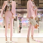 Женский деловой костюм из двух предметов, розовый облегающий пиджак и брюки, модель JK581, на весну