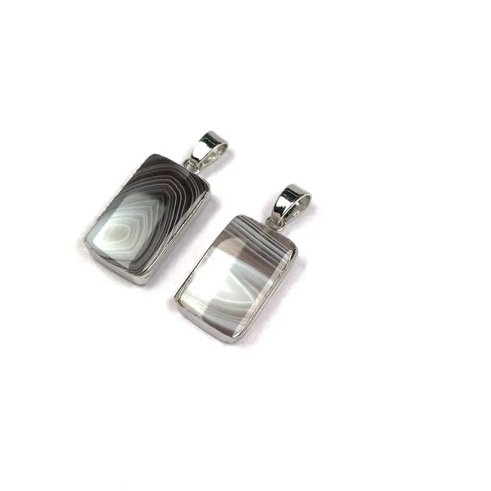 5Pcs Rectangular Grey Agates Pendant-12x26mm Elegant Stone Pendant Necklace New Charm Accessory Jewelry | Украшения и аксессуары