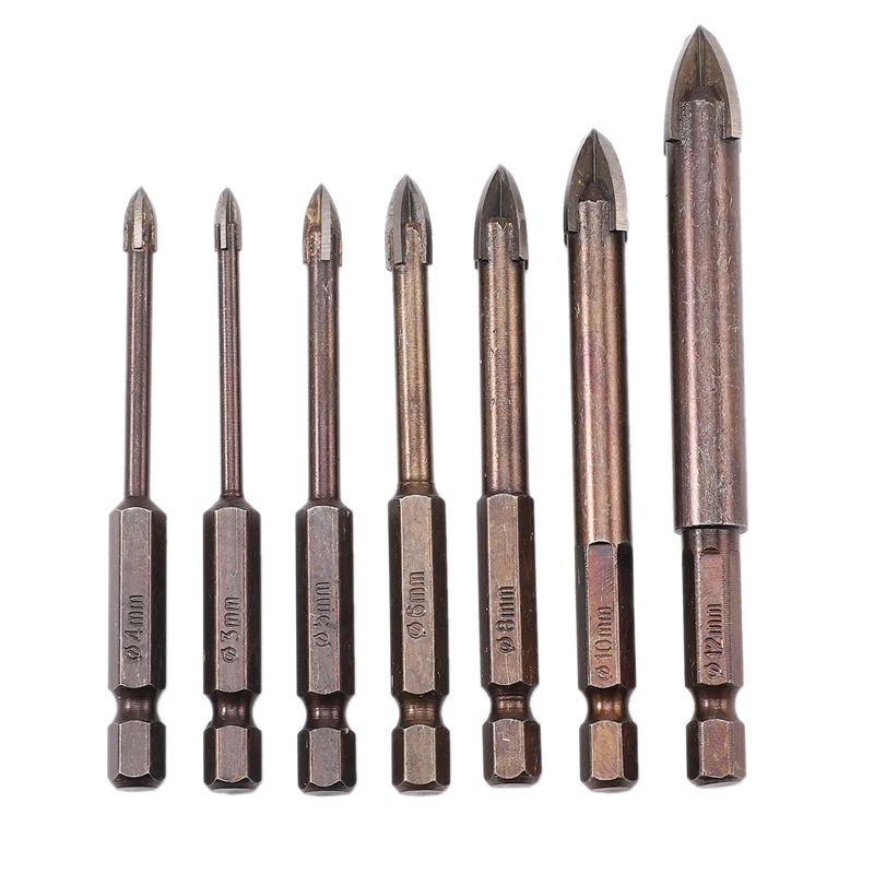 

7Pcs/Set Tungsten Carbide Glass Drill Bit Set Alloy Carbide Point with 4 Cutting Edges Tile & Glass Cross Spear Head Drill Bits