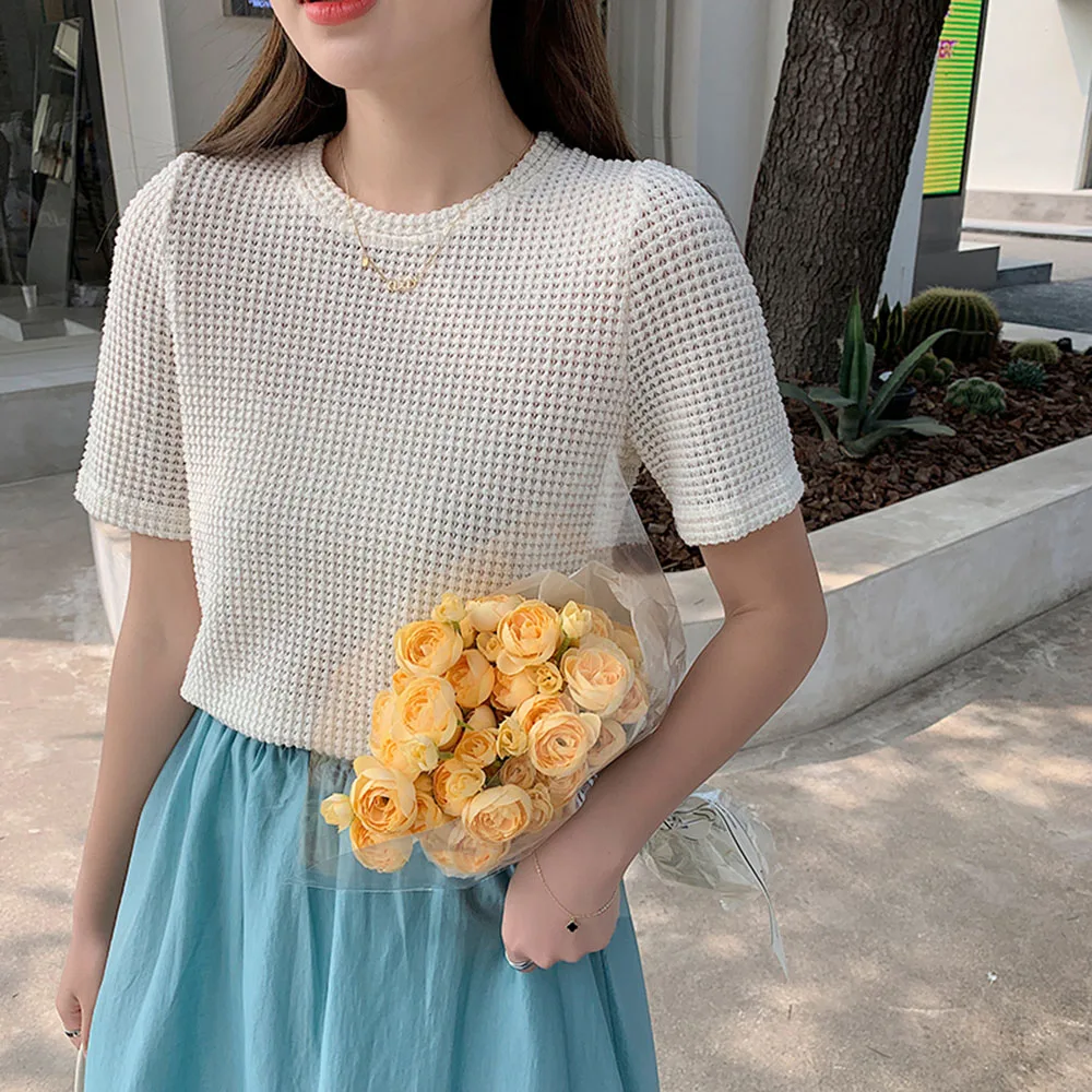 

2021 Summer Korean Fashion New Women's Round Neck Knitting Summer Solid Color Sweater Loose Casual Thin Simple